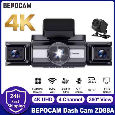 BEPOCAM 4 Channel Dash Cam 4K Front Cam 360° View Rear Left Right Camera for Cars Night Vision WiFi 