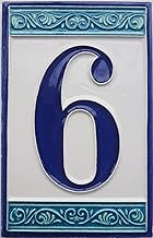 House Numbers Hand-painted Italian Ceramic Numbers Tiles, Greek Design, Tile Size: 11cm x 7cm (6)