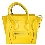 二手CELINE Luggage Micro Shopper 手提包 167793，義大利製，黃色皮革，A5 拉鍊，女款