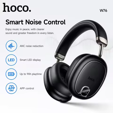 HOCO W76 ANC Noise Cancelling Over The Ear Bluetooth 6.0 Headphones Wireless Head Mounted Headsets A