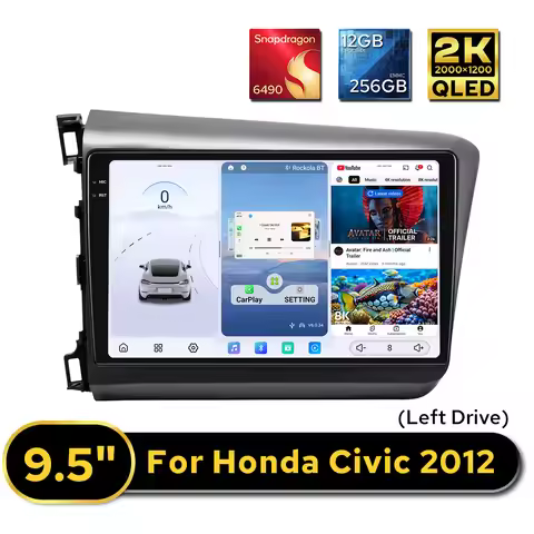 JOYING 9.5"12GB+256GB Android Car Stereo for Honda Civic 2012-2015 LHD Wireless CarPlay Android Auto