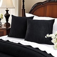 Querencia Set of 2 Velvet Euro Sham Pillow Covers 26X26 - Black Velvet Euro Pillow Shams Square, Eur