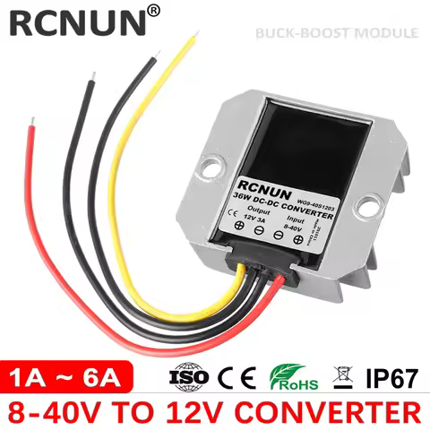 RCNUN Boost Buck Module 8-40V to 12V 1A 3A 6A Step Down / Up Voltage Stabilizer Regulator 36W DC-DC 