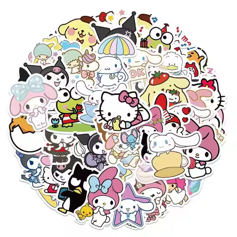 50pcs Sanrio Mixed Sticker Hello Kitty Kuromi Cinnamoroll Cartoon Anime Handbook Decoration Stickers