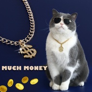Luxury Gold Dollar Sign Pet Necklace with Diamond Bling for Cats & French Bulldogs - Tuhao Style Cha