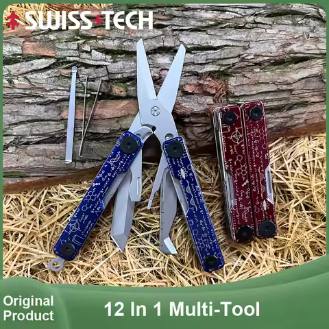 SWISS TECH 12 In 1 Portable Multifunctional Scissors Portable Outdoor Camping Survival Equipment EDC