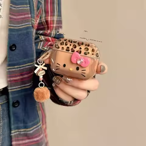 Cute Coffee Leopard Print Kitty Case for Airpods Pro3 Protective Case for Airpods Pro 2 3 4 Pro2 Sil