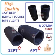 HIGH QUALITY PRC 1/2" 6PT 12PT DEEP IMPACT SOCKET 8-27MM SOKET SPANAR 6 POINT HEX WRENCH OPEN BUKA N