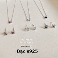 Korean design mini size 4-leaf clover necklace and earring Set with silver chain