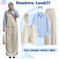 KEMEJA Suit Trendy Hijab HangoutWanita (Vest, Pants, Shirt, Bella Square) One Set for Casual Teenage