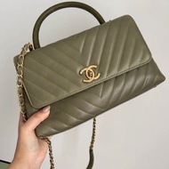 Chanel Chevron Quilted Medium Coco Handle Bag With Lizard Top Handle