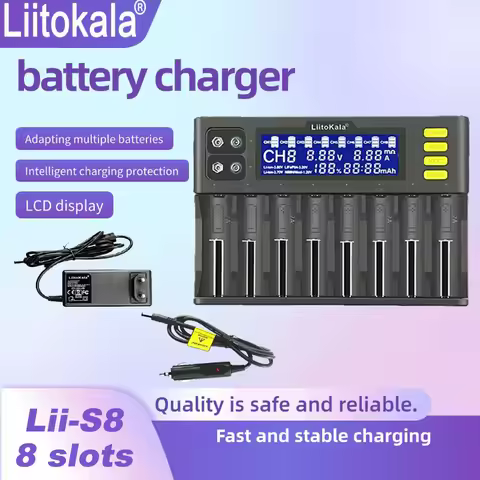 LiitoKala Lii-S8 Universal Battery Charger for 18650 3.7V Li-ion NiMH 1.2V 9V Li-FePO4 3.2V IMR 3.8V
