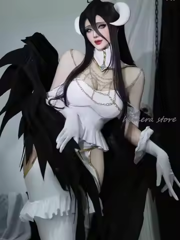 In Stock Anime Overlord Albedo Cosplay Costume Halloween Christmas Women White Dress Overlord Albedo