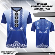 Ready Stock Modern Barong Tagalog Philippine Ethnic Shirt for Men Women T- Shirt Black Blue Full Sub