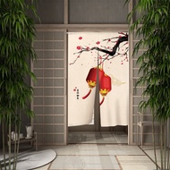 2023 Chinese Lantern Japanese Split Noren Door Curtain Flowers Linen Door Way Curtain for Kitchen Privacy Partition Door Decoration