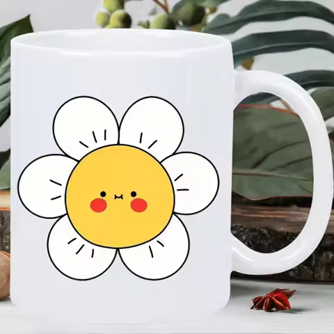 One 11-Ounce Coffee Mug, an 11-Ounce Insulated Ceramic Coffee Cup Featuring a Charming Cartoon Flowe