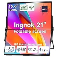 Folding Dual Computer Monitor, 15.6" IPS FHD Laptop Screen Extender with 180°Foldable and 4 Speakers, Mini HDMI and Type-C Ports Ensure Easy Plug-and-Play with laptops, PCs, and Mini PCs