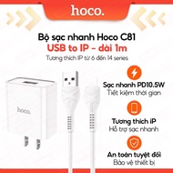 Bộ sạc PD10.5W Hoco C81 USB to IP dùng cho ip6/7/8/X/11/12/13/14 dây nhựa dẻo dài 100cm chân dẹt