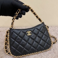 Chanel 香奈兒 23b 黑金小號雙鏈條hobo 芯片款 可手提斜挎肩背