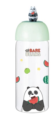 MINISO We Bare Bears Collection 5.0 High Borosilicate Glass Bottle (420mL)(Ice Bear/ Panda/Grizz)