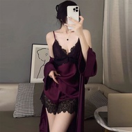 Silk Pajama Set for Women - V-neck, Suspender Shorts, 3-piece, Sexy Sleepwear with Chest Padding