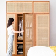 ‍🚢Four Seasons Wardrobe Solid Wood Cherrywood Flat Open Rattan Home Nordic and Japanese Style Modern Adult Double Door S