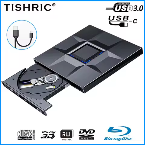 TISHRIC Blu Ray Type C/USB3.0 External CD And DVD Player Burner DVD/CD-RW External DVD Drive CD Writ