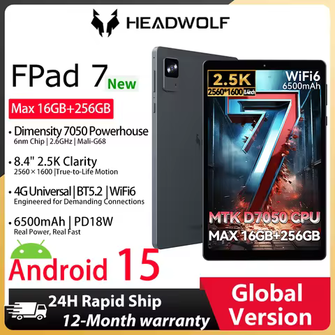 Headwolf FPad7 8.4inch Tablet Android14 MTK Dimensity 7050 CPU 2560x1600 IPS/16GB+256GB/6500mAh/ 4G