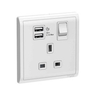 施耐德電氣 - PIENO 13A 單位連保護門有掣插座連兩位USB 充電插座 (白)