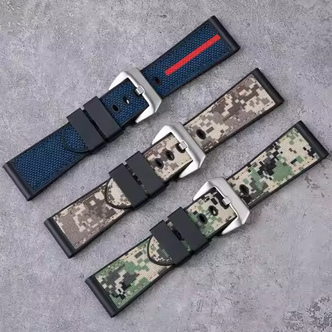 26-24mm Canvas Rubber Bracelet Watchbands Camo Watch Band For Brand Garmin Diesel JEEP Panerai Lumin