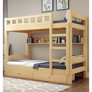 Wooden Double Decker Bunk Bed Kids Adult High Low Bunk Bed Full Set With Thin Mattress Katil 2 Tingk