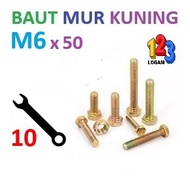 BMK M6x50 mm Yellow Bolt Nut, Key 10, Thread P1.00