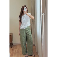 Women's khaki mid-length oshi/ri pants
