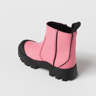 全新 ZARA Barbie芭比 撞色橡膠化裸靴 雨鞋 橡膠 拼接設計 撞色 粉紅