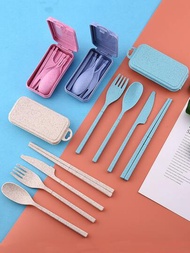 4入組可折疊素色湯匙和叉和筷子和刀套裝