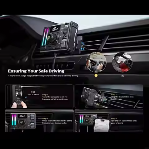 P9YC Bluetooth-compatible Adapter for Car, AUX FM Radio Transmitter, Handsfree Calling & Stereo Rece