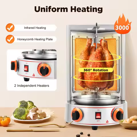 3000W Automatic Rotation Gas Electric Doner Kebab Machine Commercial Vertical Oven Turkish BBQ Kebab