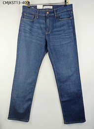 Calvin Klein กางเกงยีนส์สีน้ำเงินเข้มขาตรงลำลองของผู้ชายกระดุมย้ำสีของแท้