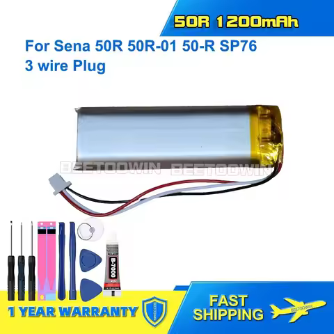 For Sena 50R 50R-01 50-R SP76 2 3 Wire Plug 50R 1200mAh Battery