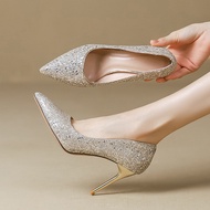 high heels women shoes 高跟鞋 高跟鞋 2024 新款 Golden Crystal High Heels - Sequin Bridal Shoes 2025
