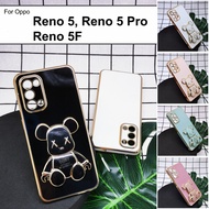Oppo Reno 5 Reno 5 Pro Reno 5F Cute Fat Bear Phone Stand Housing Gold Accent I Ring Holder Silicone Cover Casing Case