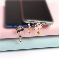 Korean fashion cute fish bone cat bell mobile phone dust plug iPhone dust plug type-C mobile phone d