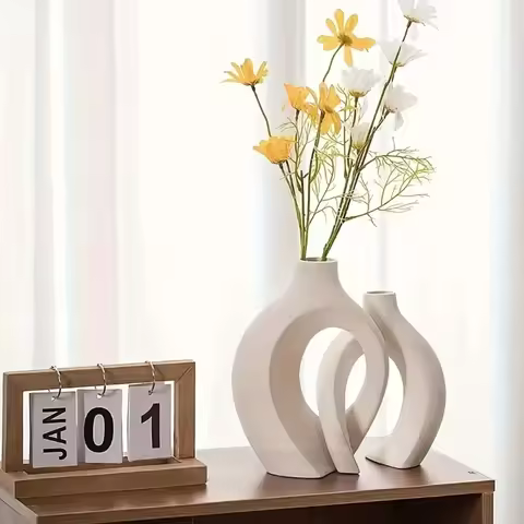 hollow nordic modern vase set of 2 for modern home decor,plastic imitation ceramic hollow flower vas