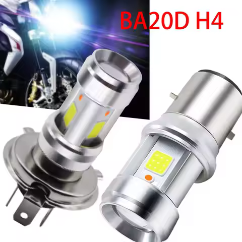 Motorcycle LED Headlight H4 9003 BA20D Glass Lens White Light with Blue Atmosphere Light E01C Motorc