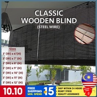 Wooden Blind 3' (W) X 6' (L) - 12' (L) Steel Wire Kayu Meranti Bidai Premium Curtain Outdoor Indoor Home Exterior