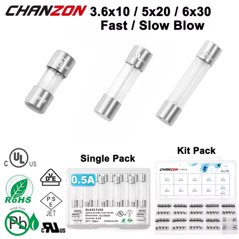 3.6x10 5x20 6x30 Fast Slow Blow Tube Glass Fuse Kit 0.5A 1A 2A 2.5A 3A 4A 5A 6A 6.3A 8A 10A 12A 15A