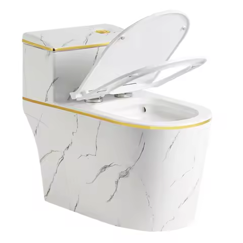 Bathroom Ceramic S-trap Wc Pan One Piece Toilet Mable Colored With Gold Line