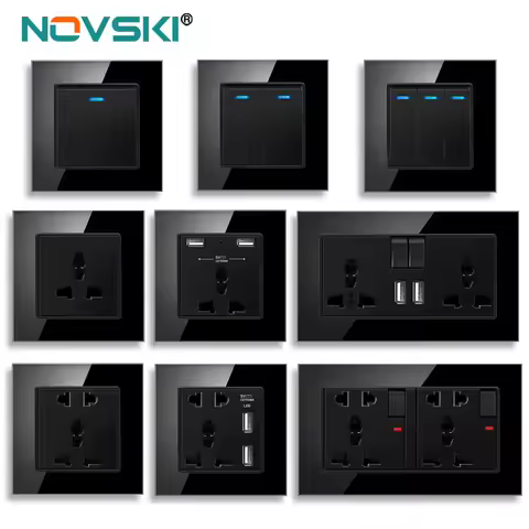 novski 13a universal 5-hole switch socket 2 charging port usb output 2.1a wall socket crystal glass