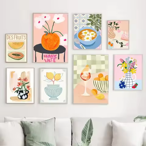 Retro Flowers Vase Gallery Colorful Funky Poster Simple Wall Art Canvas Painting Wall Living Room De