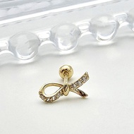 [Mandy] 14K Solid Bow Ribbon Tragus Helix Conch Piercing Earring, 585 Gold, Korean Made Jewelry